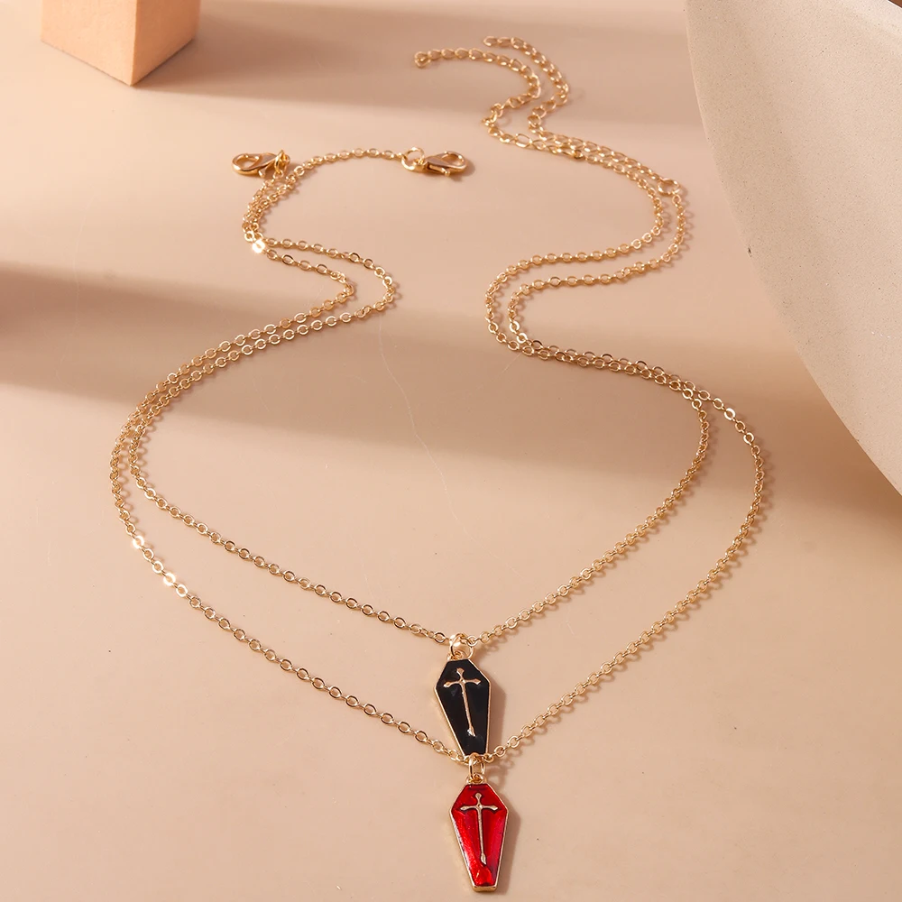 Aihua Nette Emaille Halloween Vampire Kreuz Sarg Freundschaft Paar Halsketten Für Frauen Männer BFF Beste Freundin Halsketten Schmuck – Detail 5