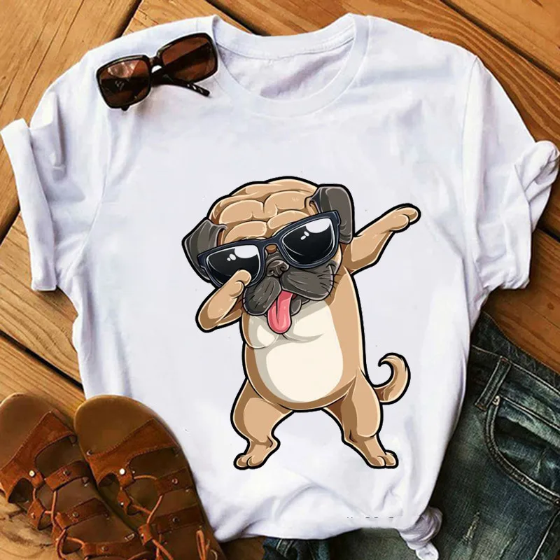 Pug dog animal print tshirt women Labrador Heart Valentines Day Gifts Dog Lovers Cute t shirt femme funny  female t-shirt