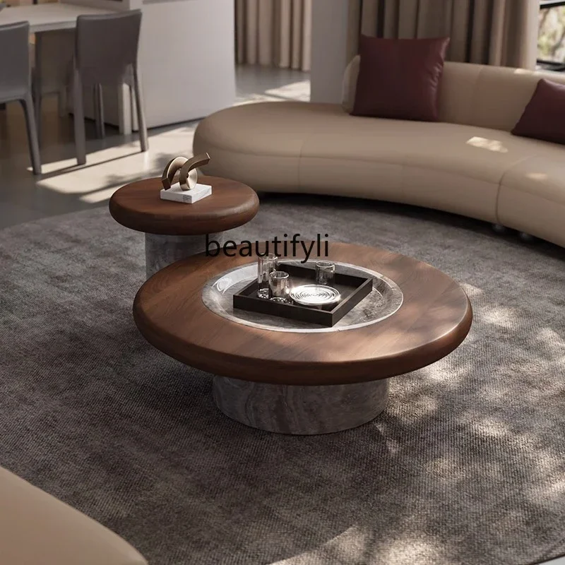 K185 Natural Marble Coffee Table for Living Room, New High-End Feel, Travertine Minimalist Round Shape