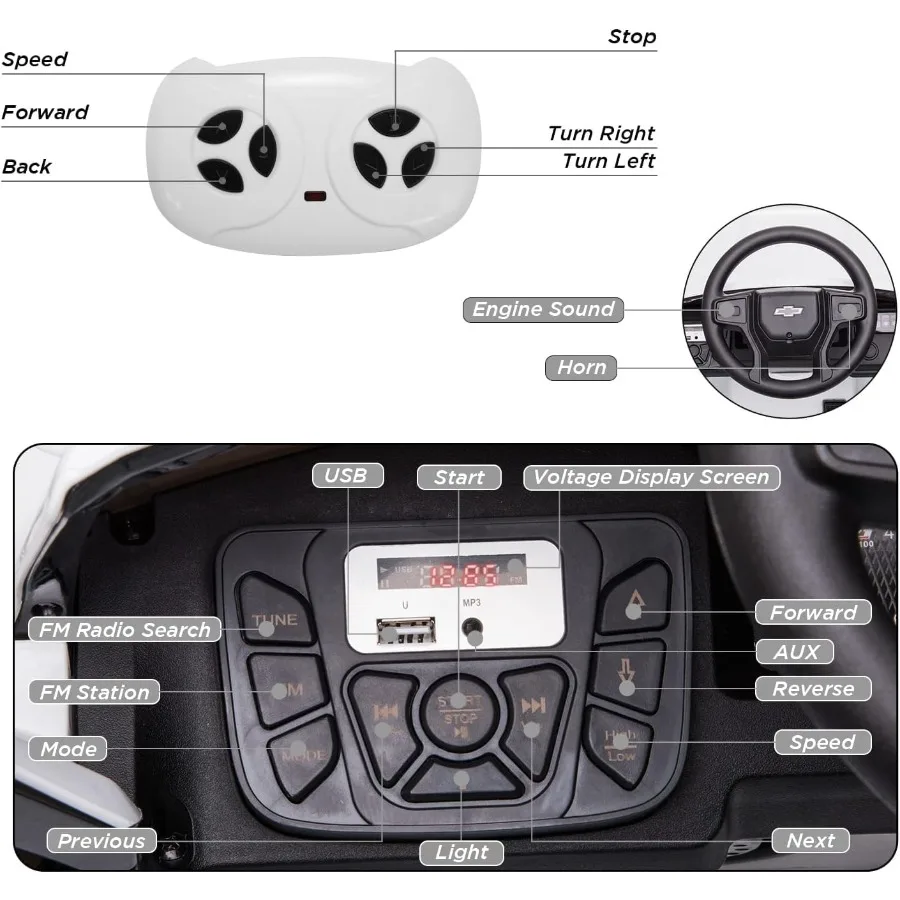 Auto da corsa 12V con licenza a batteria R/C Chevrolet Silverado GMC Ride On Truck Veicoli elettrici per bambini Giocattoli MP3 Musi