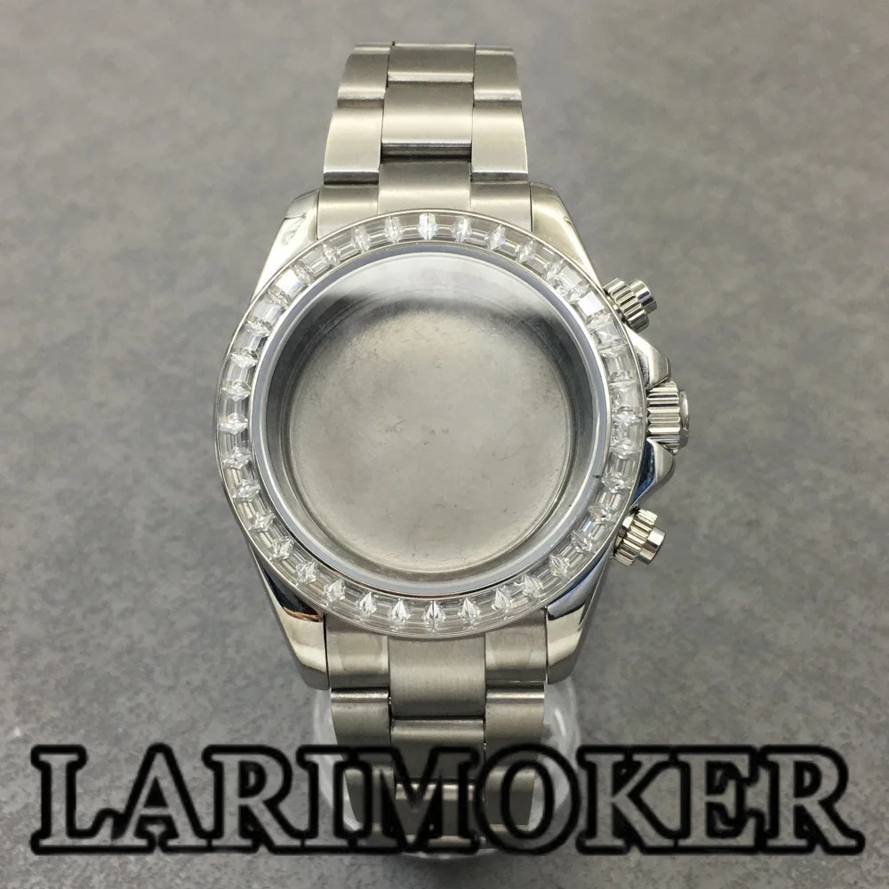 LARIMOKER 39mm Chronograph Case for VK63 Quartz Movement Sapphire Glass Silver Diamond Bezel Stainless Steel Case Watch Parts