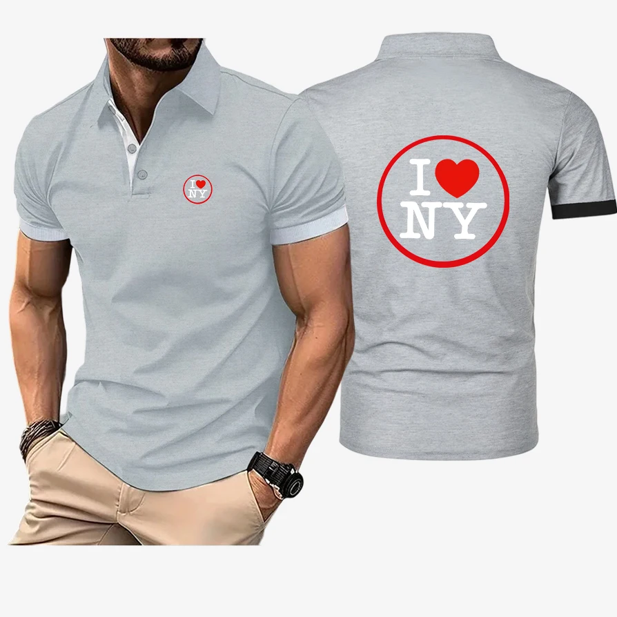 Men's Lightweight Versatile Short Sleeve Top I love New York Logo Print Summer 2025 Absorb Sweat Quick-dry Polo Shirt