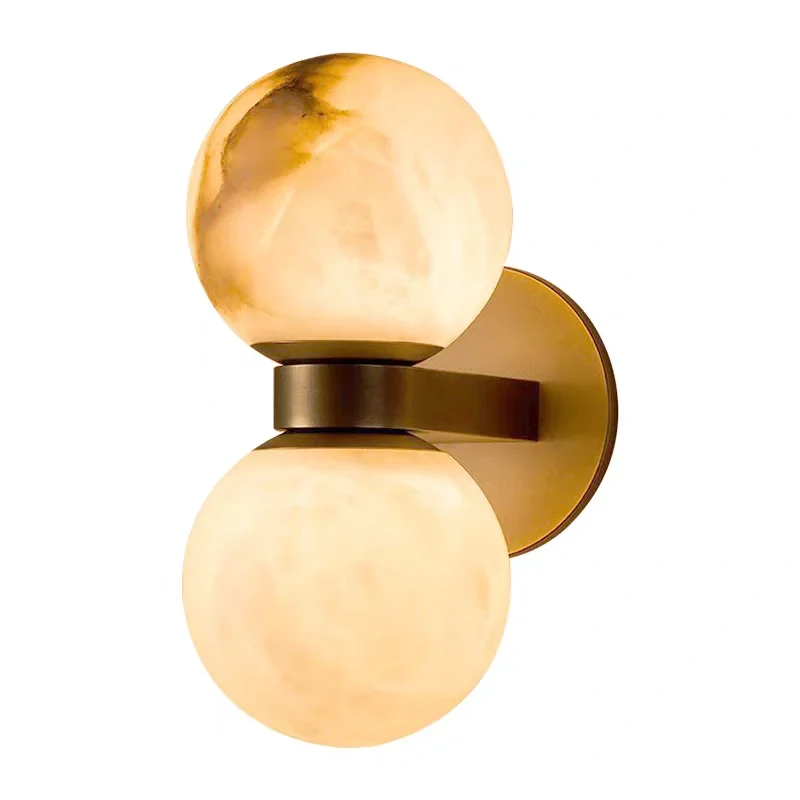 Modern Natural Double Globe Wall Sconce with Black Base for Bedroom Living Room Hallway
