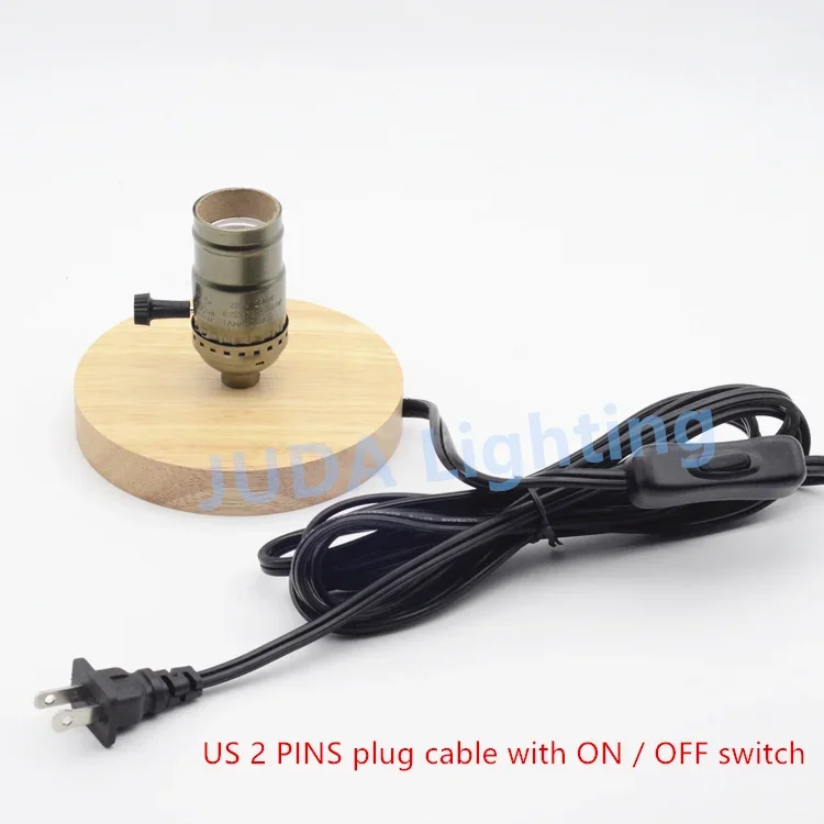 Edison Vintage Wooden Base E26 e27 Socket Lamp Holder with Dimmer Switch ON / OFF Switch Cable Wire Led Table Lamp E27 Lamp Base