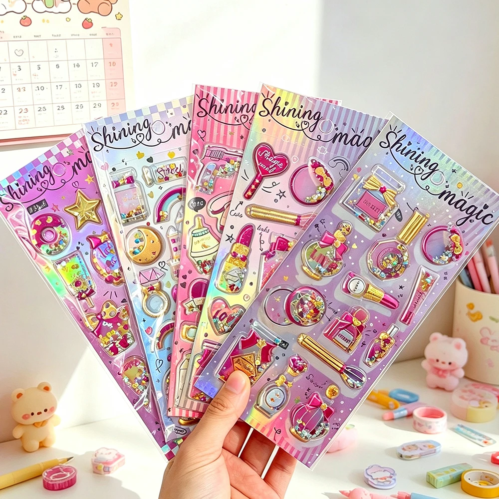3PCS/8PCS Sparkling Shake Stickers, 3D Crystal Stickers for Girls, Cute Reward Stickers for Students