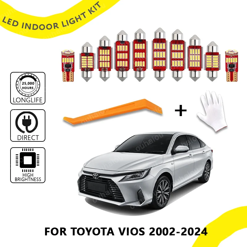

8pcs Canbus LED Interior Light Dome Map Reading Trunk License Plate Bulb Kit For Toyota Vios 2002-2024 Car Accessories