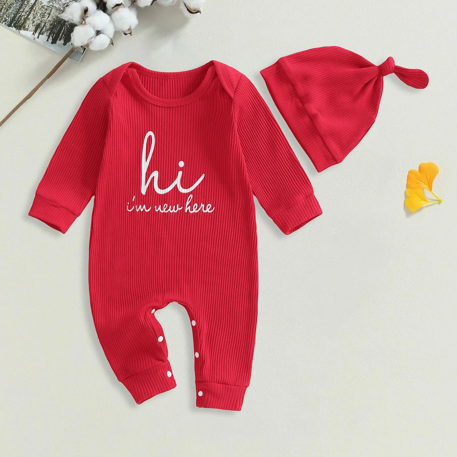

Short Sleeve Baby Newborn Baby Boy Girl Romper I'm Here Embroidery Letter Jumpsuit Outfits Fall Gender Baby Boy Clothes Thermal