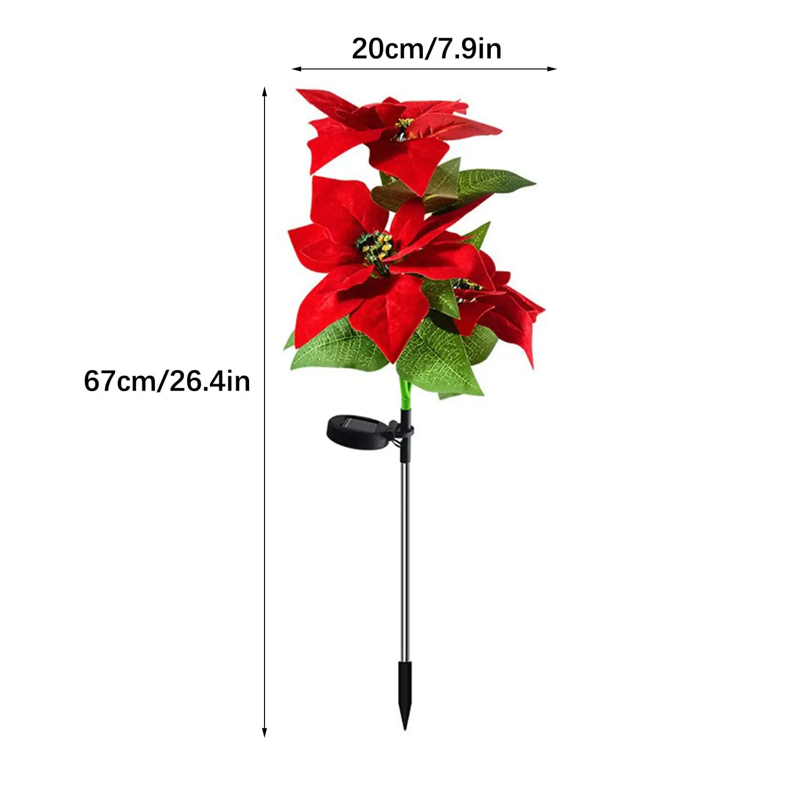 Set of 2 Christmas Poinsettia Solar Lights 26.4 In Waterproof LED Stake Lights 8 to 10 Hour Runtime Bendable for Lawn Patio