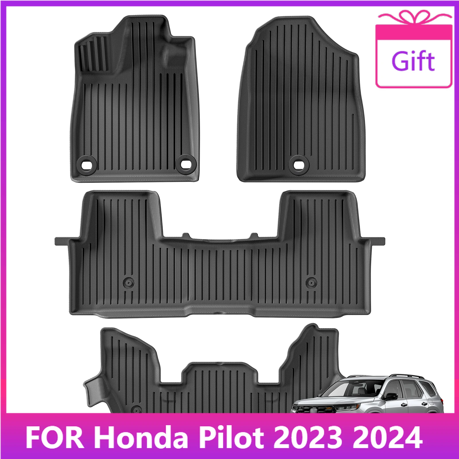 

Коврики для Honda Pilot 2023 2024, TPE 3D автомобильные коврики, коврик для багажника, черный, с левым рулем