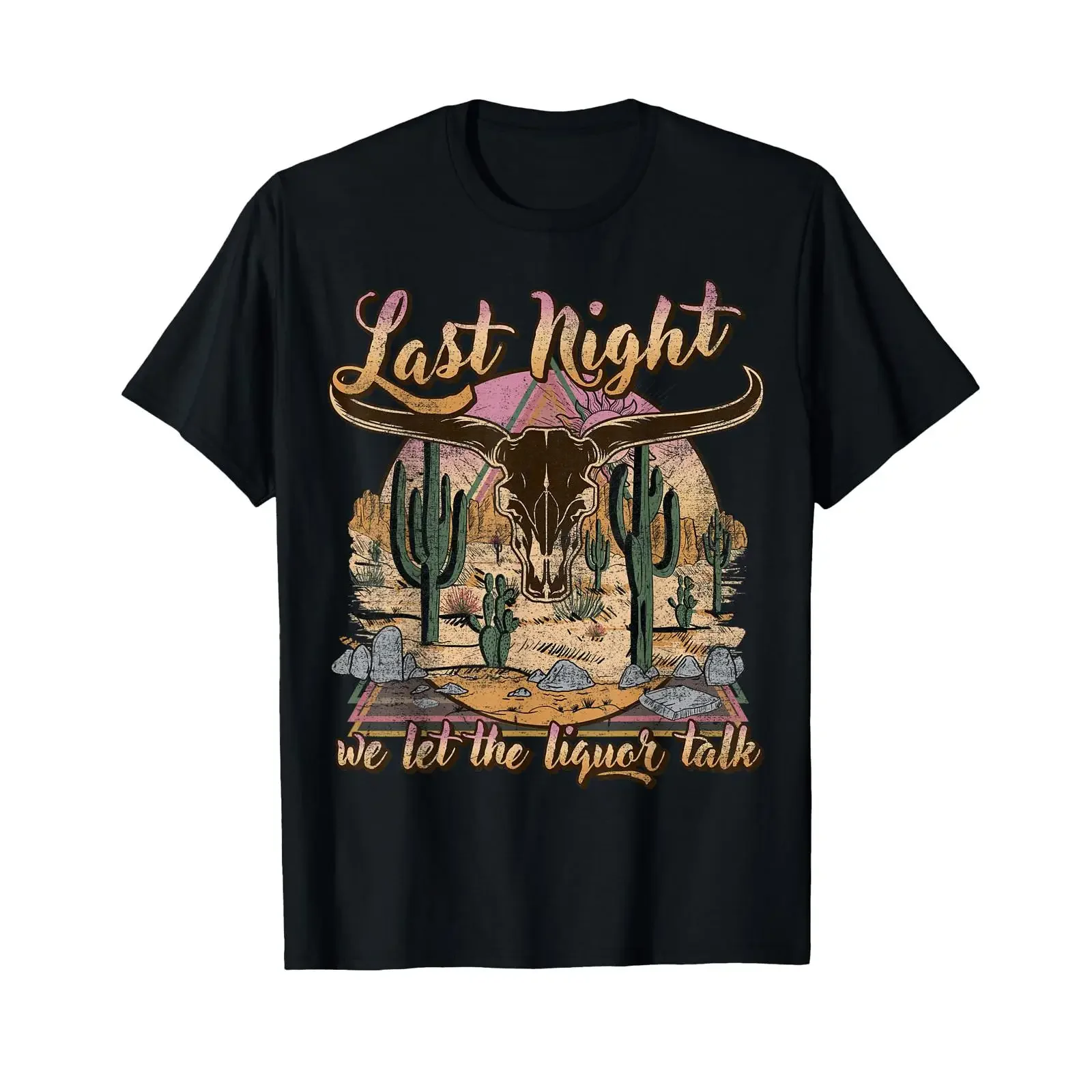 Bull Skull Last Country Music Night We Let The Liquor Talk T Shirt vintage Washed streetwear Soft graphic Stretched Stylish