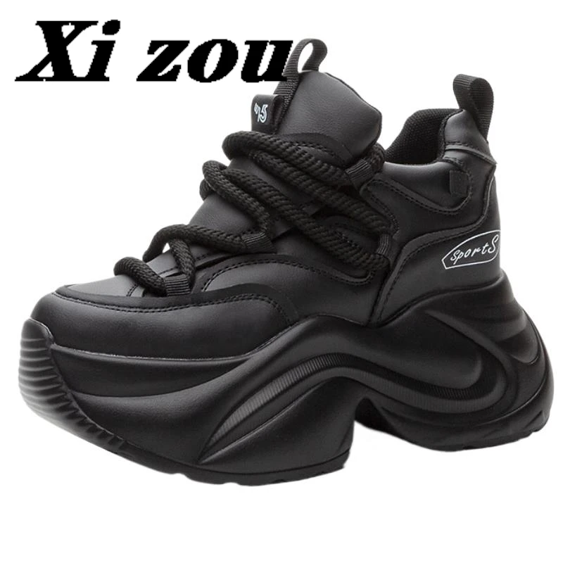 

2025 кроссовки на танкетке на платформе 9 см, женская летняя обувь из массивной натуральной кожи, весенне-осенние прогулочные кроссовки, модные вулканизированные кроссовки