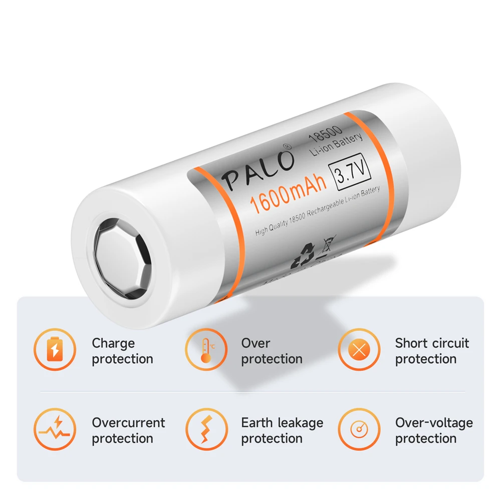 PALO 18500 Rechargeable Battery 1600mAh Li-ion Battery 3.7V Lithium ion Recarregavel battery for LED Flashlight