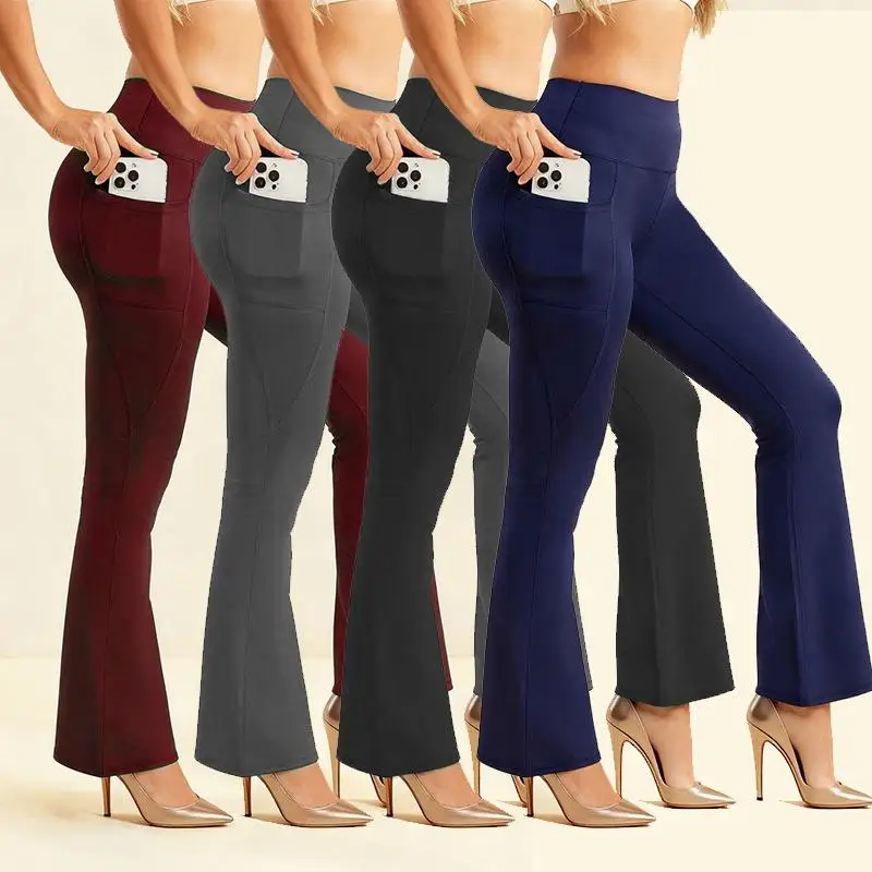 High-Waist Yoga Pants Women's Running Trousers with Pockets Bell Bottoms Sexy Sweat-Wicking Butt-Lifting Cross-Border — купить у AliExpress WW