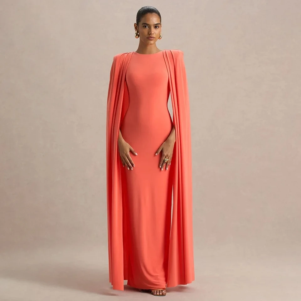 

Elegant Party Dress Women Solid Color Round Neck Pleated Shawl Slim Temperament Long Dress