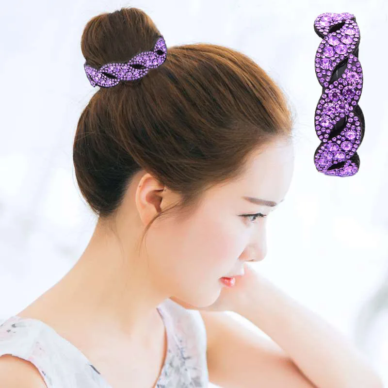 

New Fashion Willow Leaf Water Diamond Elegant and Simple Ball Head Pan Hair Clip, Horsetail Buckle Twist Clip