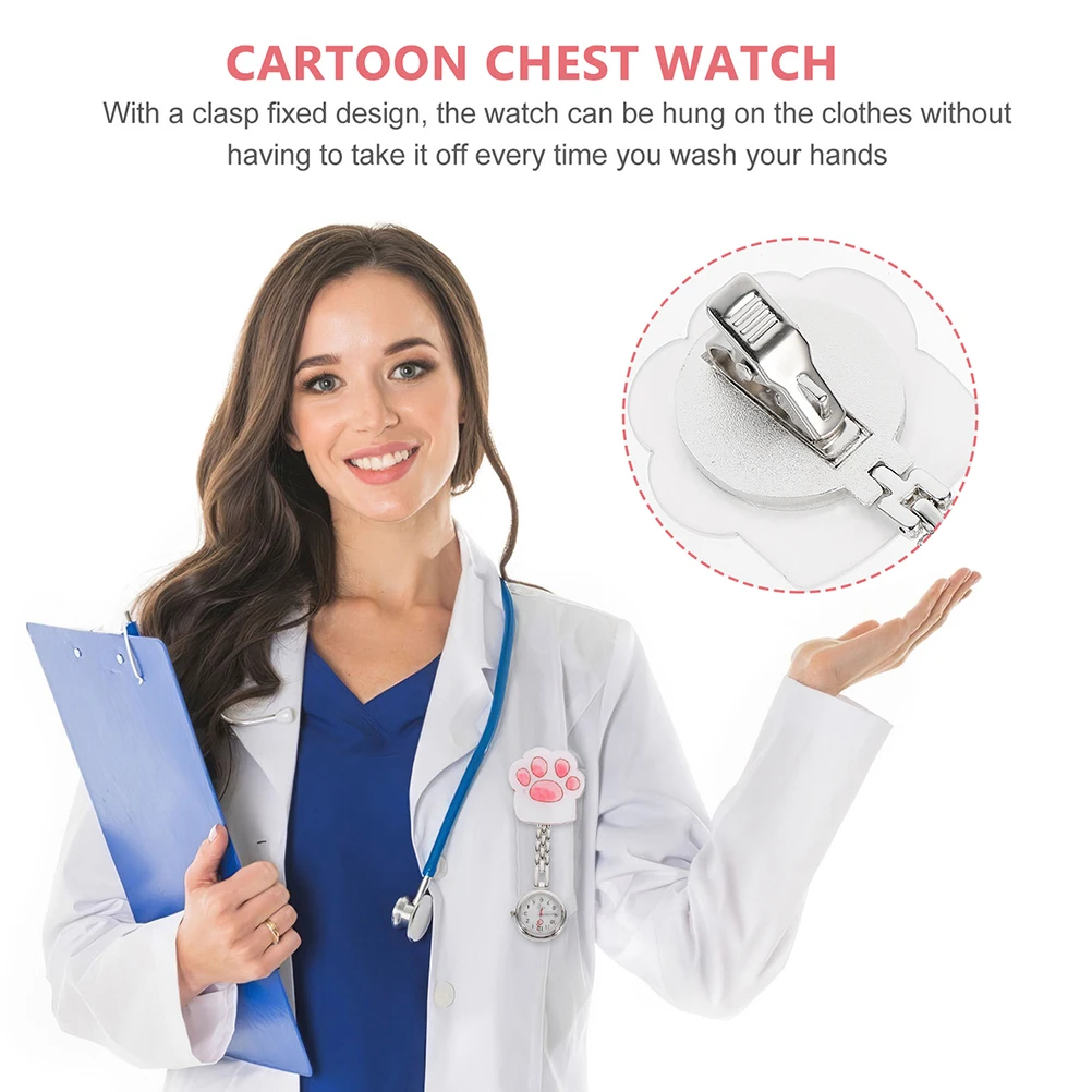 

2pcs Cat Paw Pocket Watch Cartoon Chest Watch For Nurses Doctors Students Durable Comfortable Use Practical Hanging Timepiece