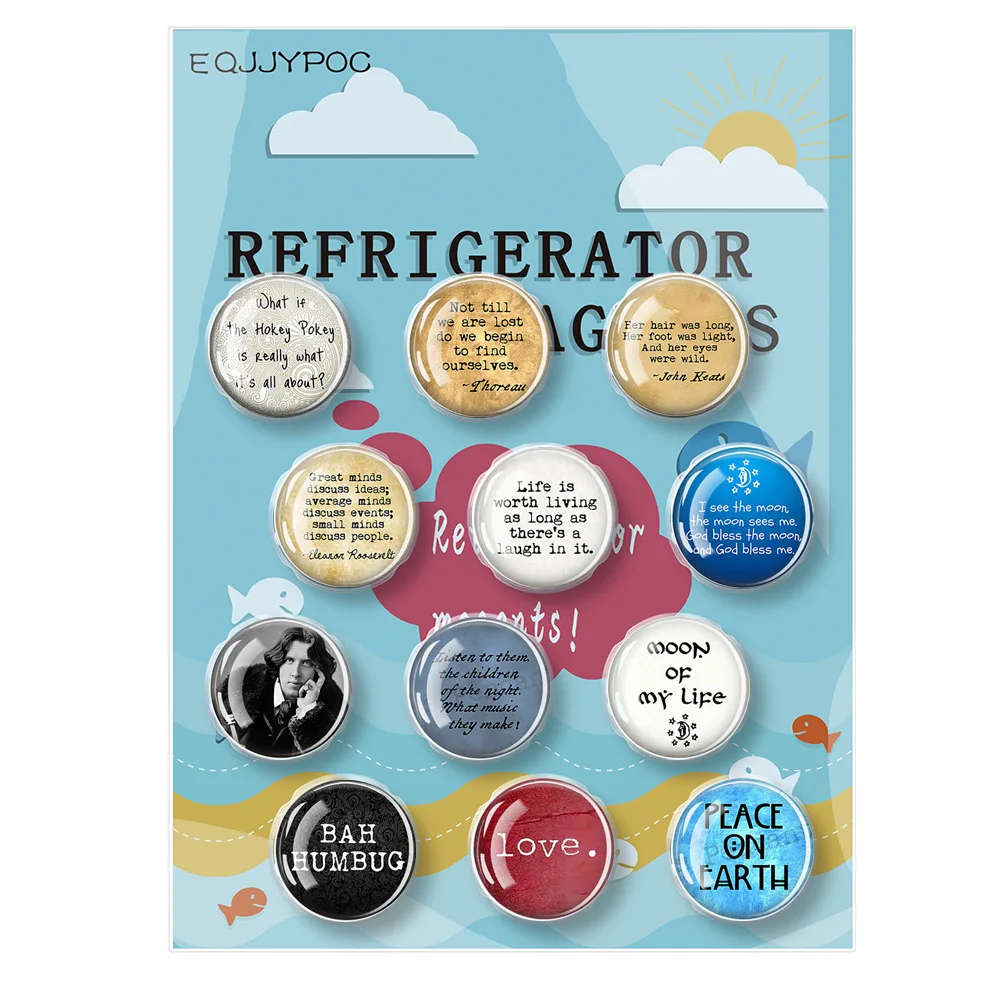 Circular Refrigerator Magnet Kitchen Note Memo Attachment Quote Words Add Fun to Your Kitchen 12Pcs 30mm