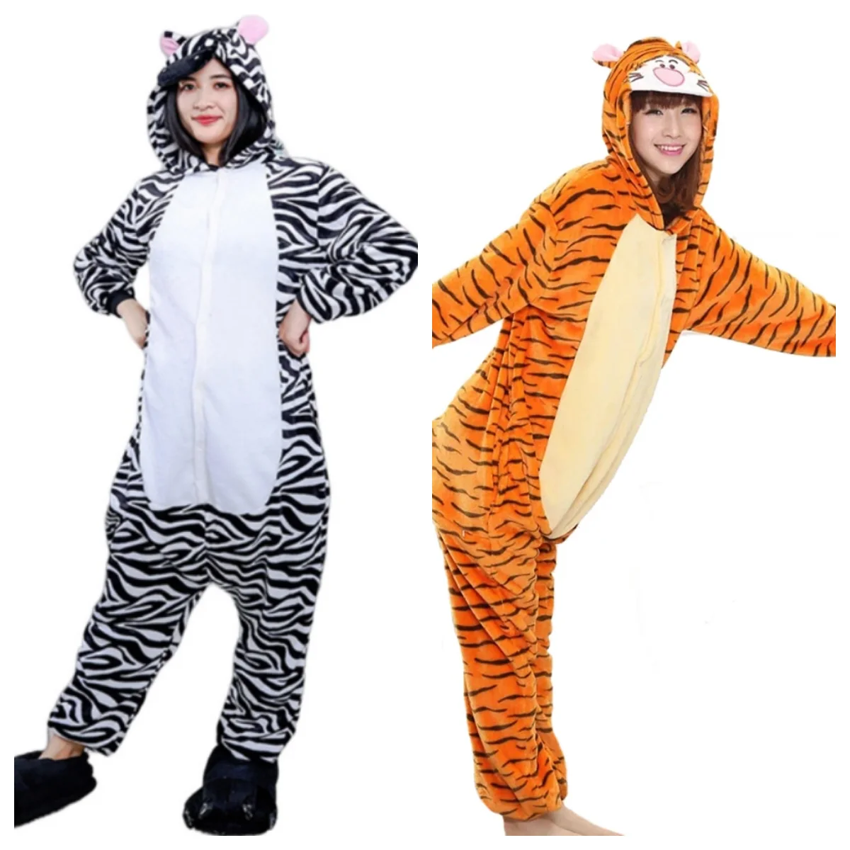 

Adult Jumpsuit Pajamas Animal Image Costume One-piece Hooded Nightgown Halloween Party Outfit Flannel Clothing Female Home Wear