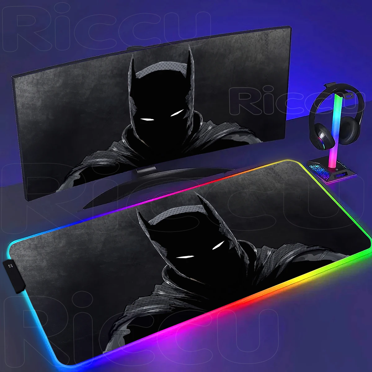 LED HD anime hot B-Batman RGB Mouse pad Printing Computer Gamers Locking desk accessories Mouse Pads Keyboard PC XXL Desk Mat