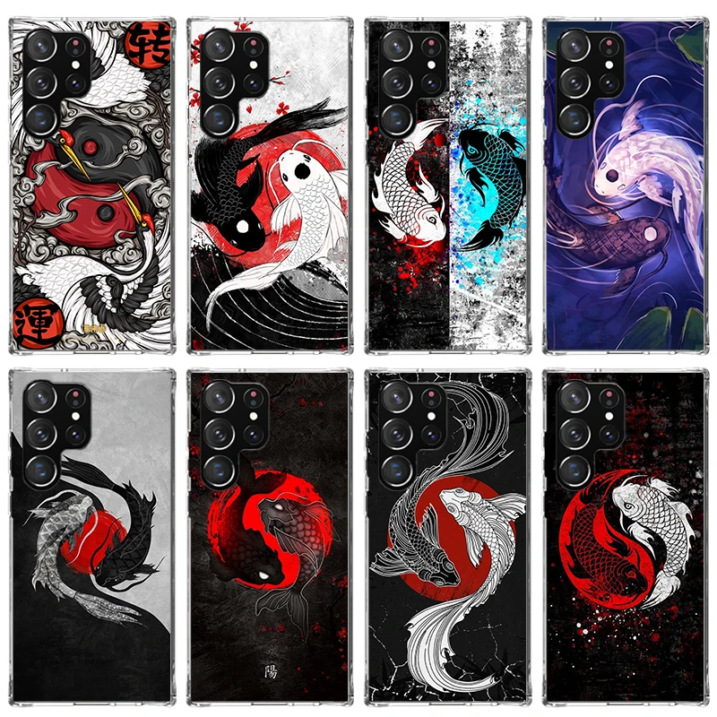 Japan Koi Fish Yin Yang Art Phone Case for Samsung Galaxy S24 S23 S22 Plus S21 FE S20 Ultra S10 S10E S9 S8 + Soft Cover Print Fu