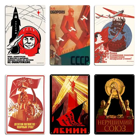 Ussr Cccp Guerra Fredda Unione Sovietica Propaganda Poster Targa in metallo Design arrugginito Classico Cinema Garage Ussr Cccp Targa in metallo Poster