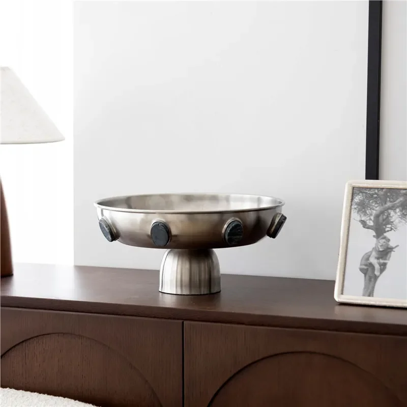 Modern Stainless Steel Fruit Plate Silver Creative Living Room Coffee Table Storage Basin Home Decor Ornament Simple Design