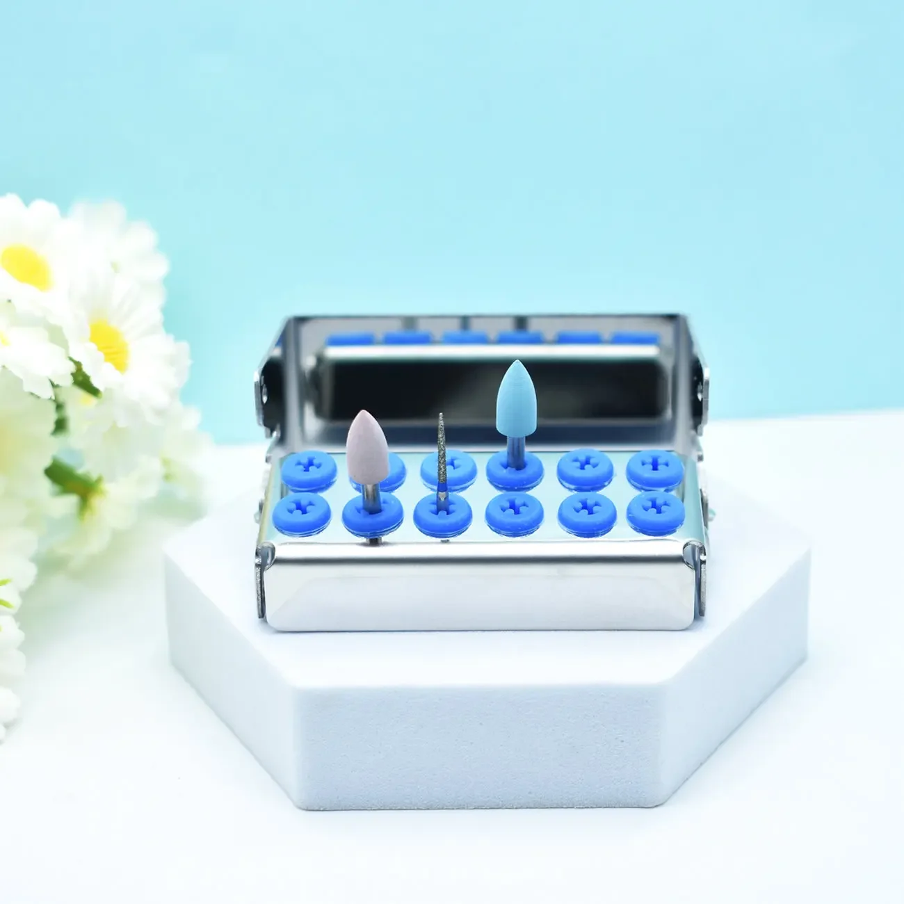 12 hole  Dental stainless steel silicone needle frame high and low speed dual purpose Case Disinfection Box Autoclavable Disinfe
