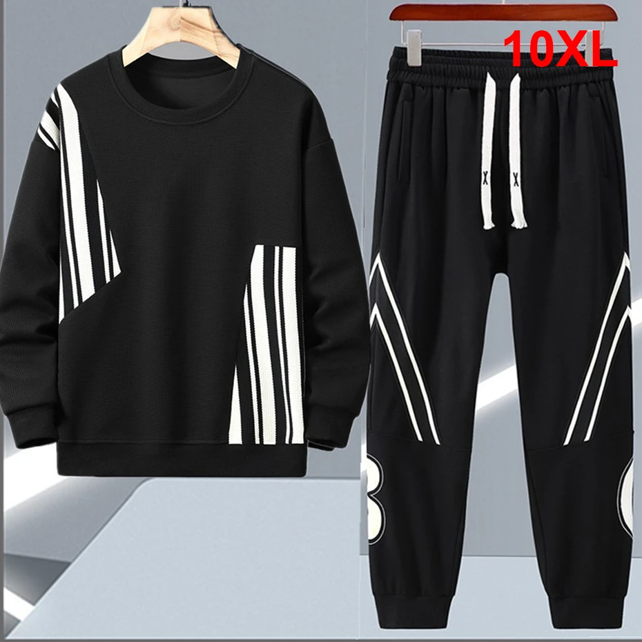 10XL Plus Size Tracksuit Men Sweatshirt Sweatpants Men\'s Sets Autumn Casual Stripe Design Suits Male Big Size 10XL