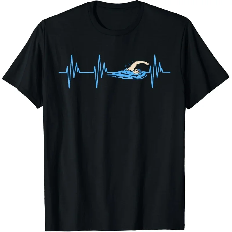 2024 Swimmer Heartbeat Fun Swim Coach Men Women Graphic T-Shirt Casual Cotton