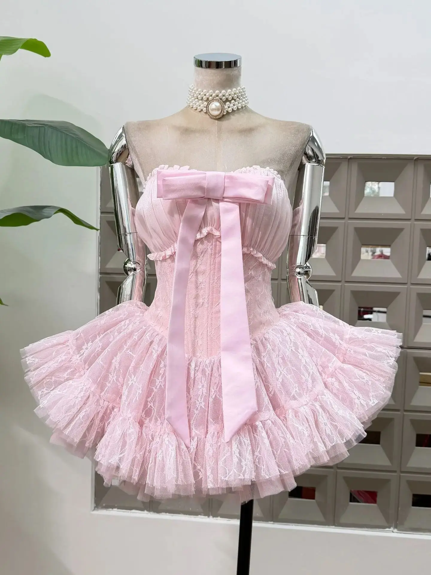 

New Arrival Princess A-line Mini Dress Women 2026 Sexy Strapless Mesh Bow Designer Clothes Party Evening Birthday Ball Gowns