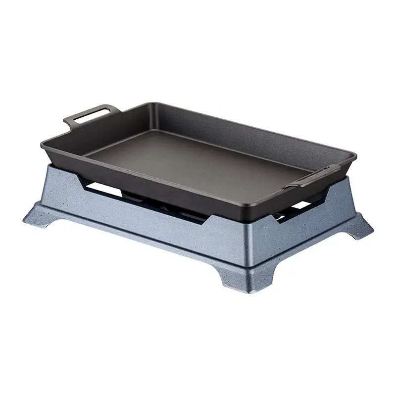 Rectangular Non-Stick Fish Griddle Stove Thickened Aluminum Alloy Fish Grill with Alcohol Burner for Home Cooking Restaurant Use
