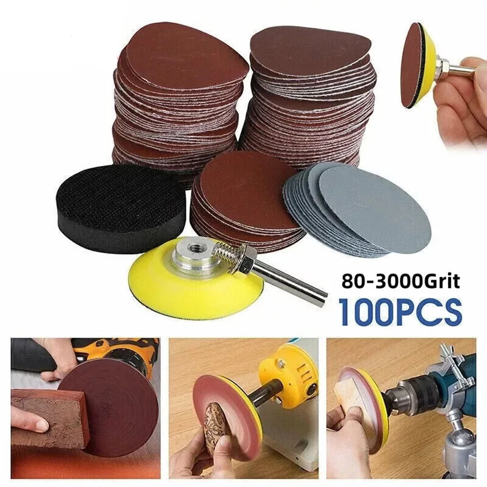 

100Pcs 2"/50mm Disc Sandpaper Set Self-adhesive Flocking Sandpaper 80-3000# Hook&Loop Sanding Disc W/ Sanding Pad and Buffer Pad
