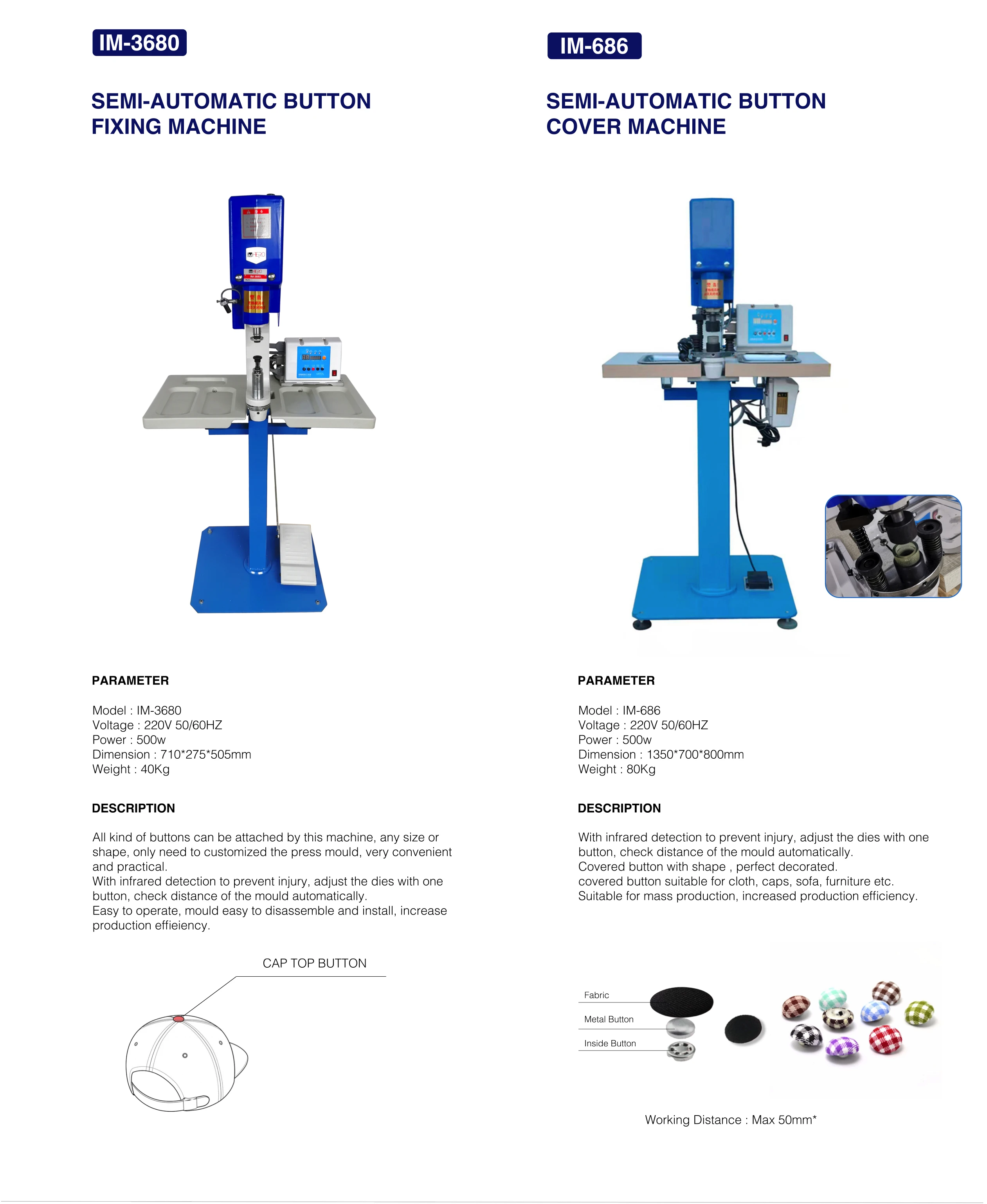 Semi-automatic button attaching machine