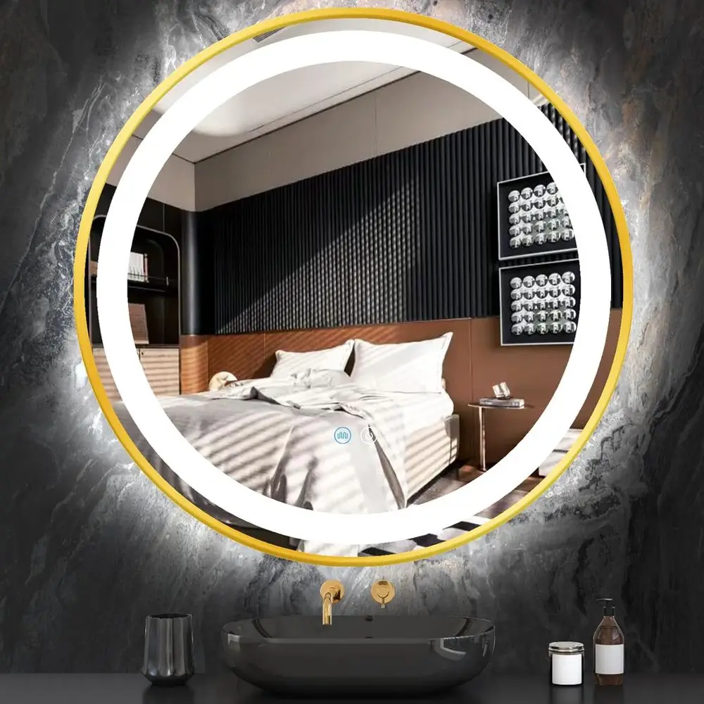 

28 Inch Gold Round Vanity Mirror with Lights Gold e Circle Lighted Mirror or Bathroom Sn Wall 28" n Circle Round LED Light up Mi