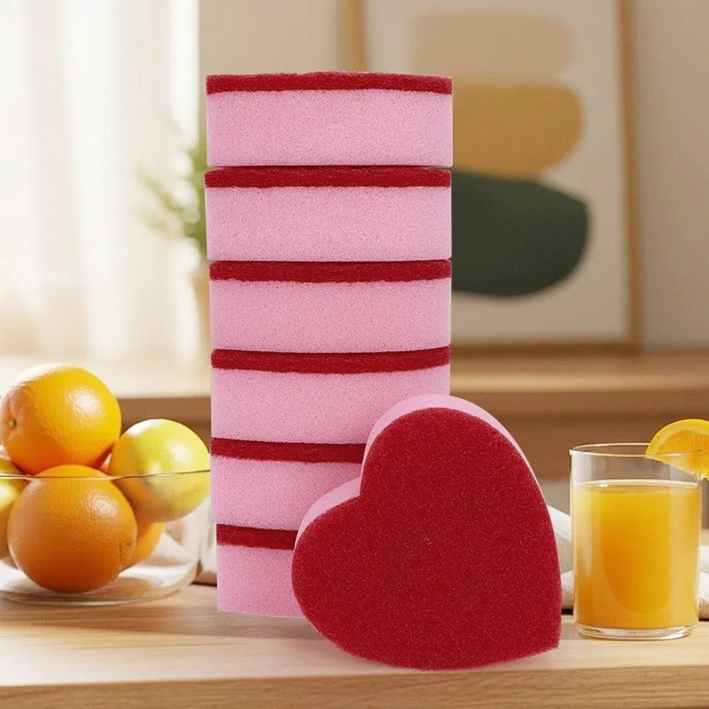 3/5/10pcs Heart Shaped Kitchen Scrub Sponges Absorbent Durable Dish Sponges Non-Scratch Surface Effortless Cleaning