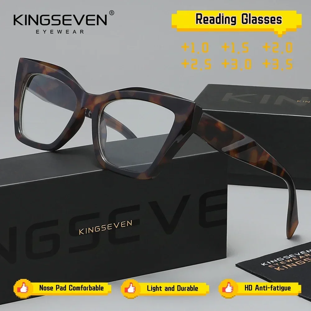 KINGSEVEN Cat Eyes Frame Presbyopic Glasses Anti Glare Blue Light Blocking Readers Durable Frame+1.0+1.5+2.0+2.5+3.0+3.5