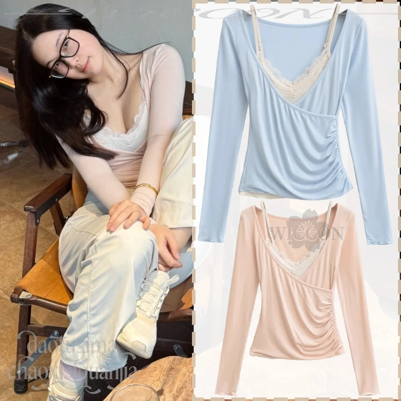 

Sensually Innocent Look Styles Top Gyaru Jirai Kei Girls Anime Spring Autumn Winter Long Sleeve Sexy Camisole Two Piece Outfit