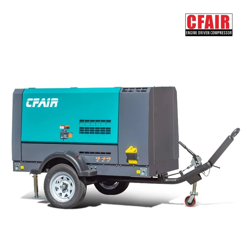 Two Wheel Tow Behind Compressor Portable Diesel Mobile 185 Cfm / 5.2 M3/Min 7bar Screw Air Compressor