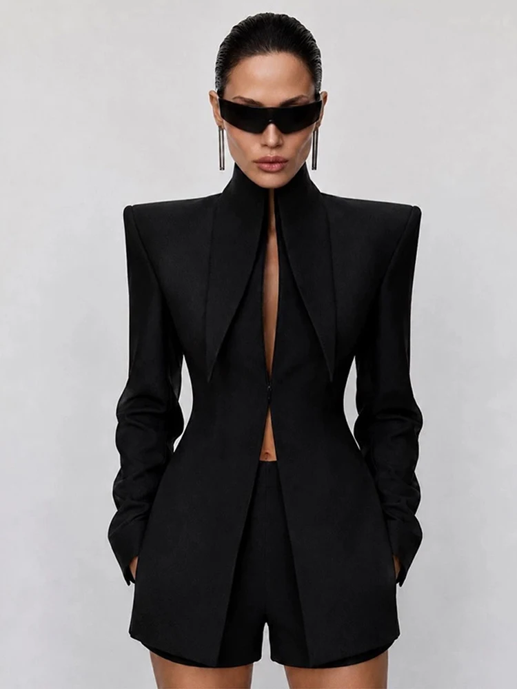 Solid Women Shorts Set Stand Collar Long Sleeve Single Breasted Tunic Female Coat And Short Pockets Trouser Autumn 2026