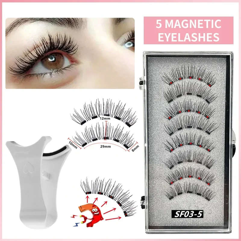 SF Style-Faux cils magnétiques en vison 3D, 5 cils naturels bouclés, doux, en vrac, sans colle, poète, 8 pièces, 2 paires