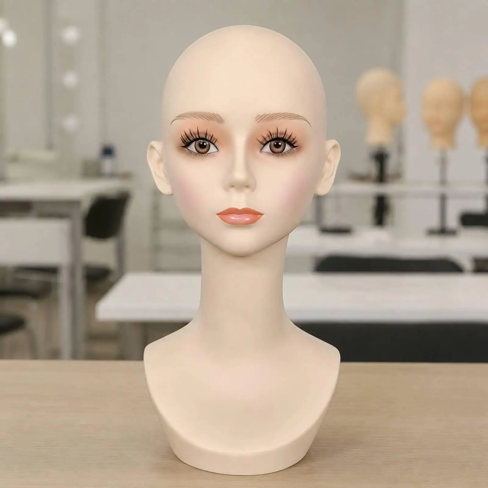 Mannequin Head for Hairpiece Fitting with Detailed Facial Features and Eyelashes for Makeup Artistry Display