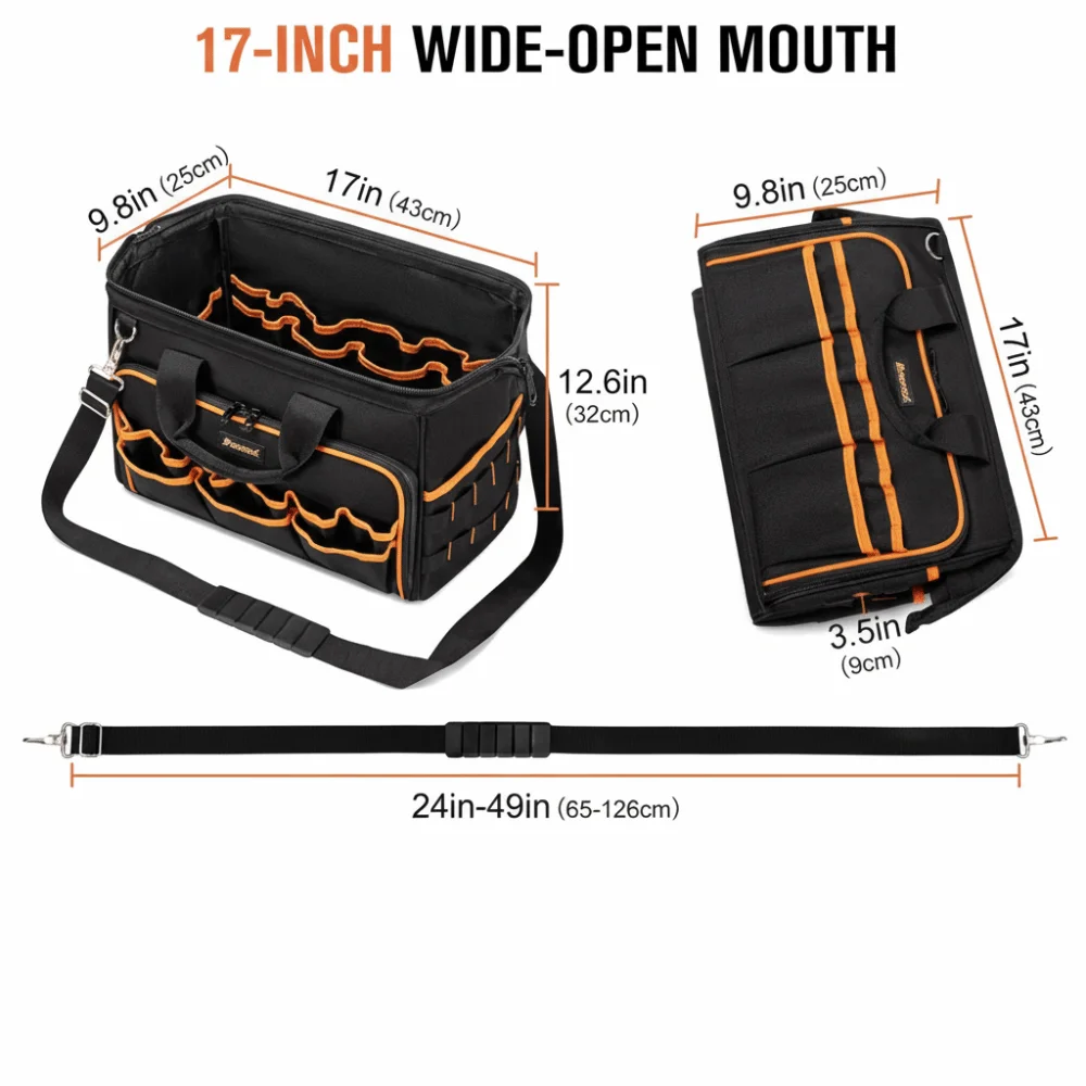 

46-Pocket Design Electrician Tool Bag Adjustable Strap Large Capacity Heavy-Duty Tool Bag 17-Inch Size Heavy-Duty Construction
