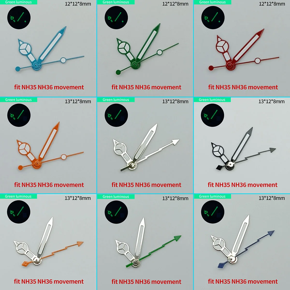 NH35 Needle Watch accessories watch pointer NH36 hands pointer green super luminous suitable for NH35/NH36/NH38/NH70 movement