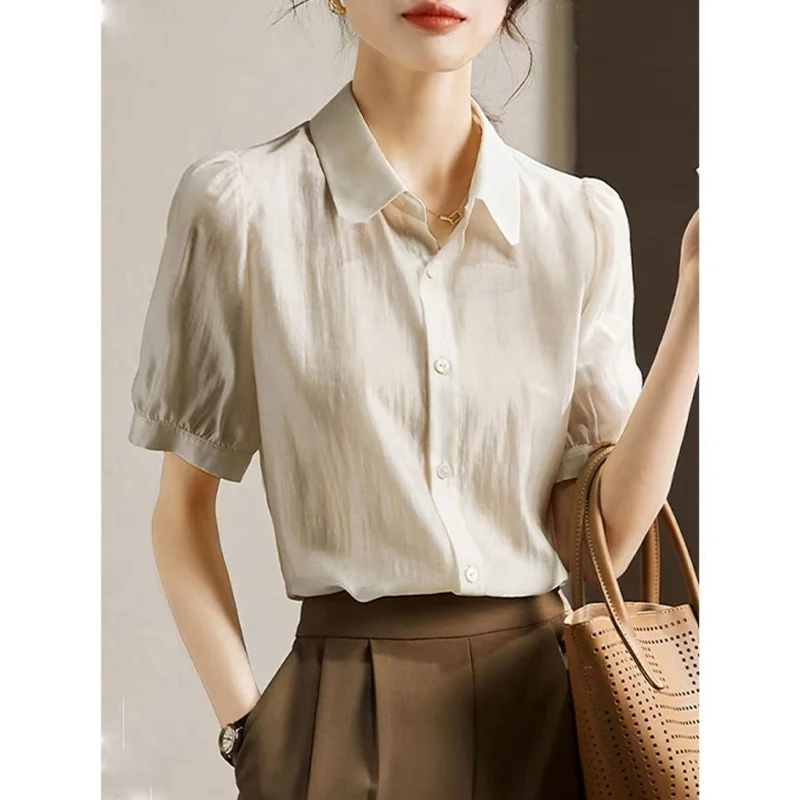 

Ele Ne ort Sve Women's irt Summer Thin Loose Casual Commute Versatile Chiffon Top Faionable Sun Pr...