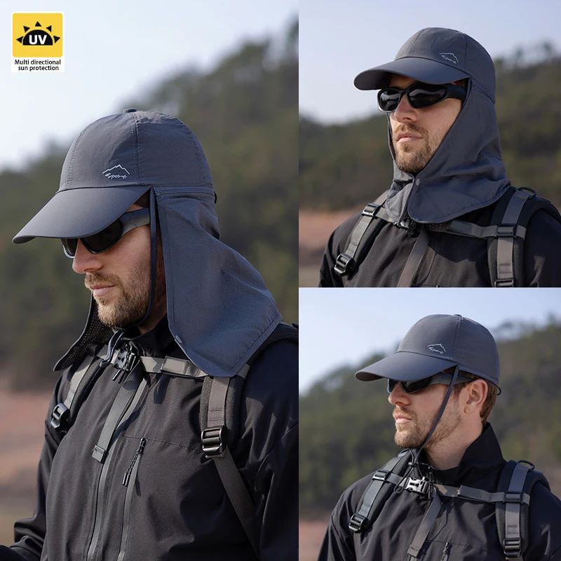 Xinbaoguan 100% poliéster 9237 Sombrero de protección solar de verano para hombres y mujeres Sombrero de pescador de secado rápido con chal Gorra de béisbol