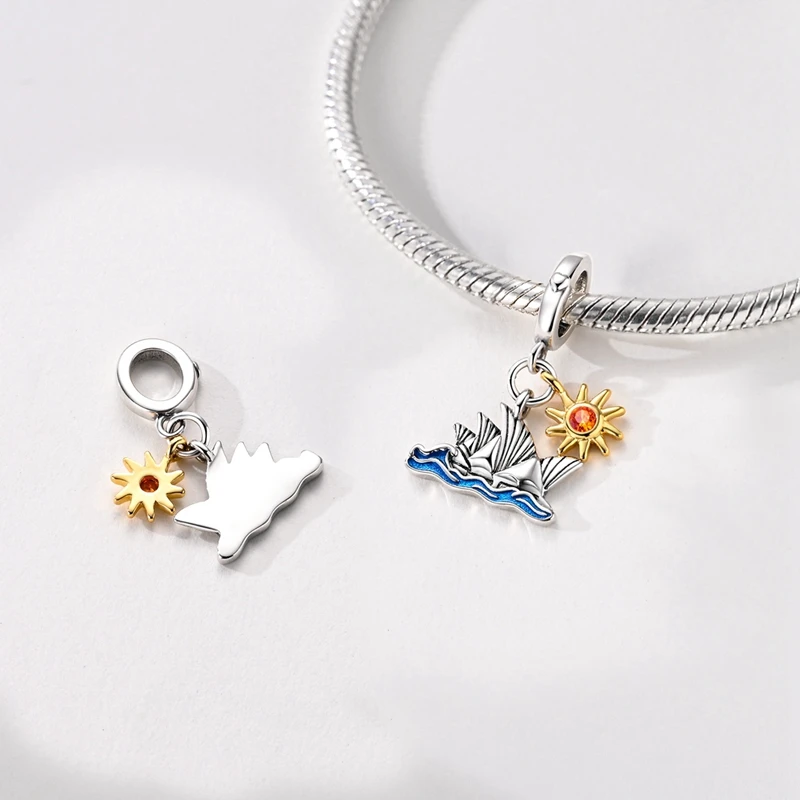 Original 925 Sterling Silber Charms Perle Zirkonium Mond Sterne Flugzeug Fußball Löwe Anhänger Passend für Damen Armband Schmuck Geschenk – Detail 8