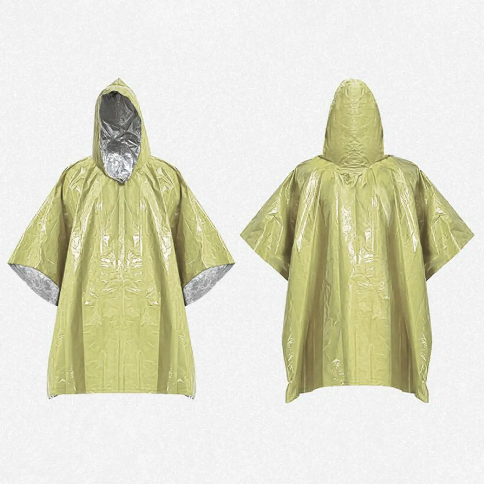 Emergency Rain Poncho Rain Jacket Coat Keep Warm Camping Gear with Mylar Blanket