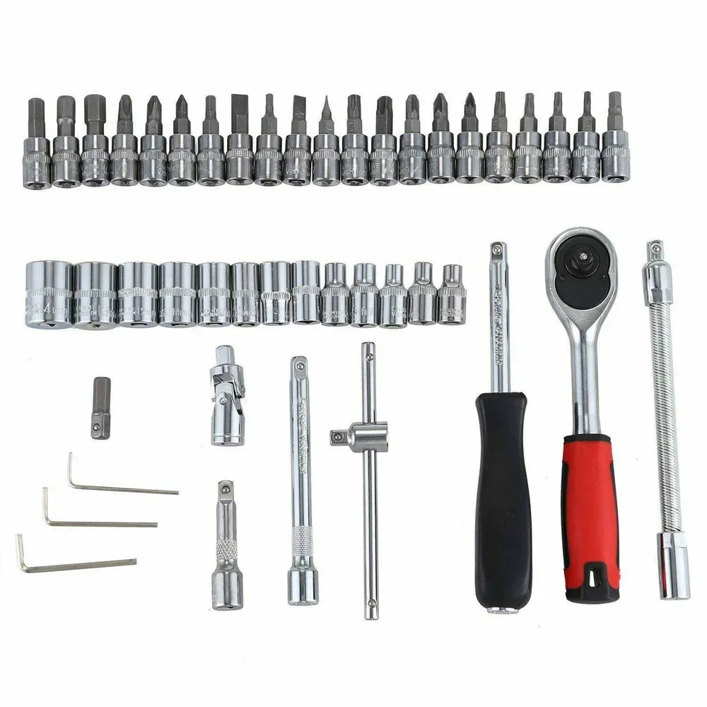 46/53PCS 1/4 Inch Drive Socket Ratchet Wrench Set Metric Extension Bar Auto Repairing Bit Socket Set Combination Tool