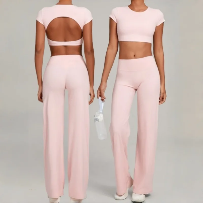 

Women's Slim Yoga Suit Set Tight Fitting Back Quick Drying Straight Leg Pants Set Outdoor Running and Fitness Suit