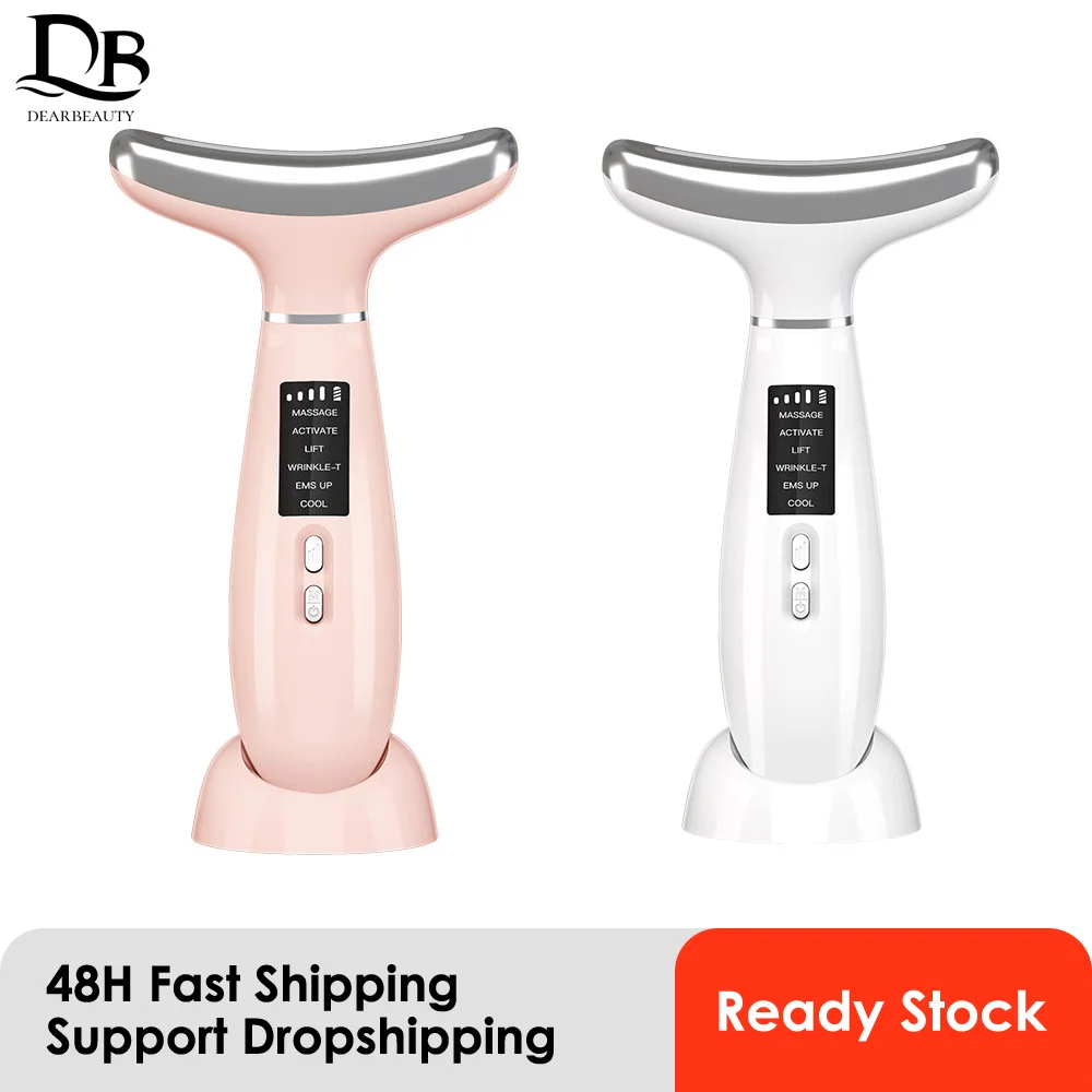 EMS Nek Gezicht Lifting Massager met LED Foton Trillingen Anti-Rimpels Gezichtsverstrakking Apparaat Koud en warm kompres voor schoonheid en